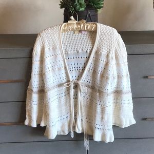 Rebecca Taylor Cream Knit Sweater Tie in Front M